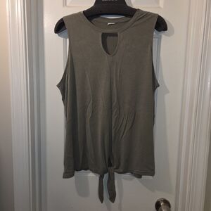 Army Green Sleeveless Top With A Keyhole Neckline And Tying Bottom.  Size 16-18.
